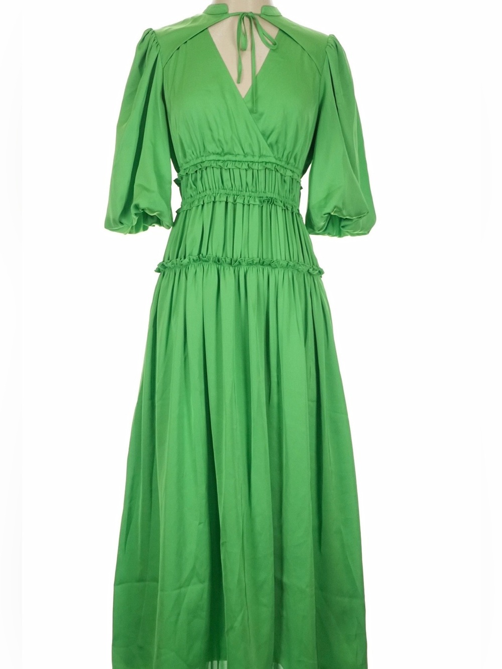 NEW w/ TAGS XS Alden Aidair Green Midi Dress Satin Puff Sleeves NWT